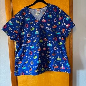 Dr. Seuss Blue Character Print Scrub Top